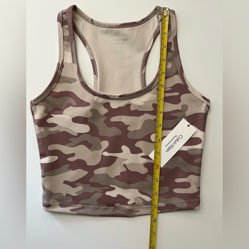 Calvin Klein Performance | NWT Camo Print Scoop Neck Crop Top - Picture 9 of 9
